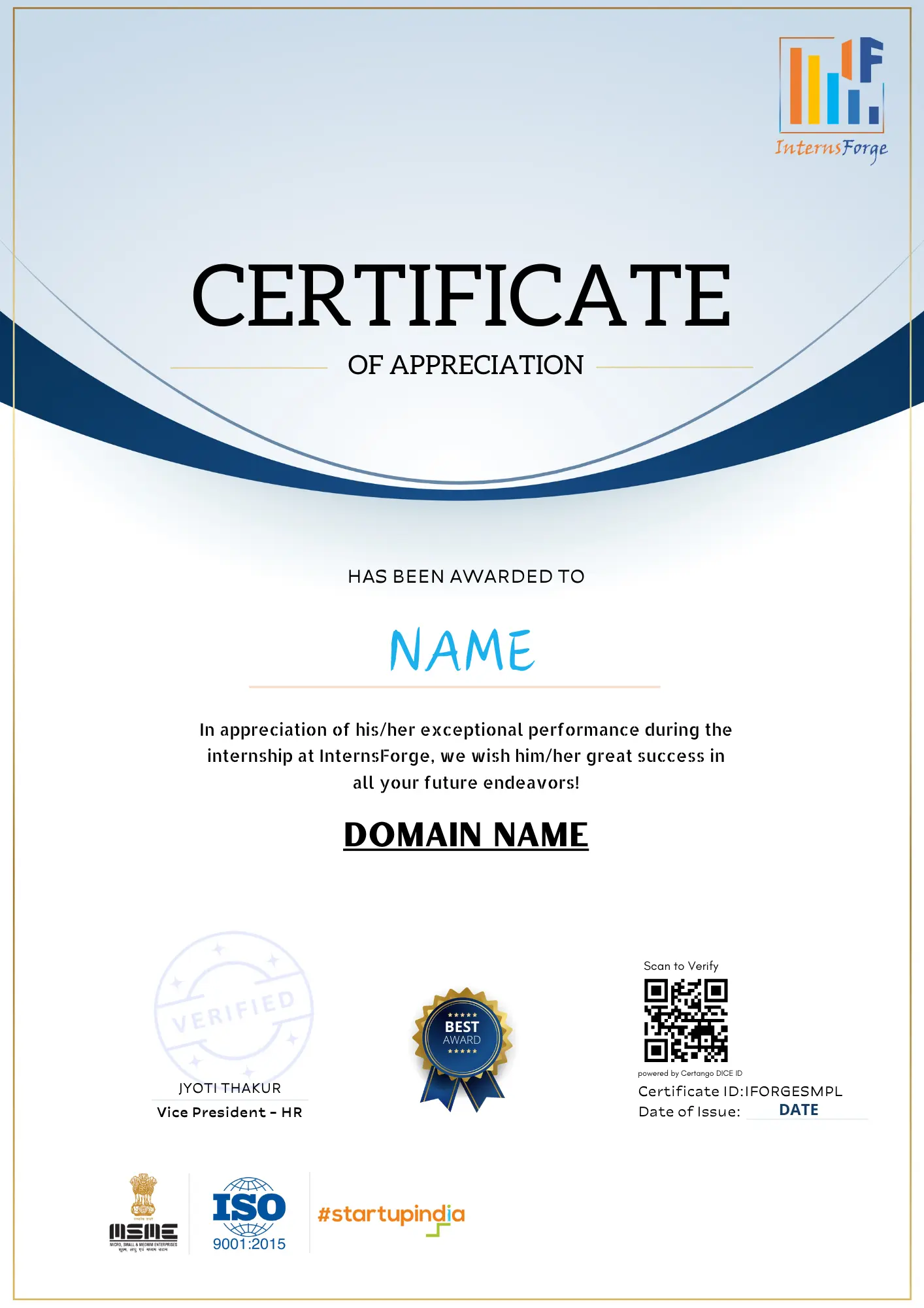 CERTIFICATE OF APPRECIATION